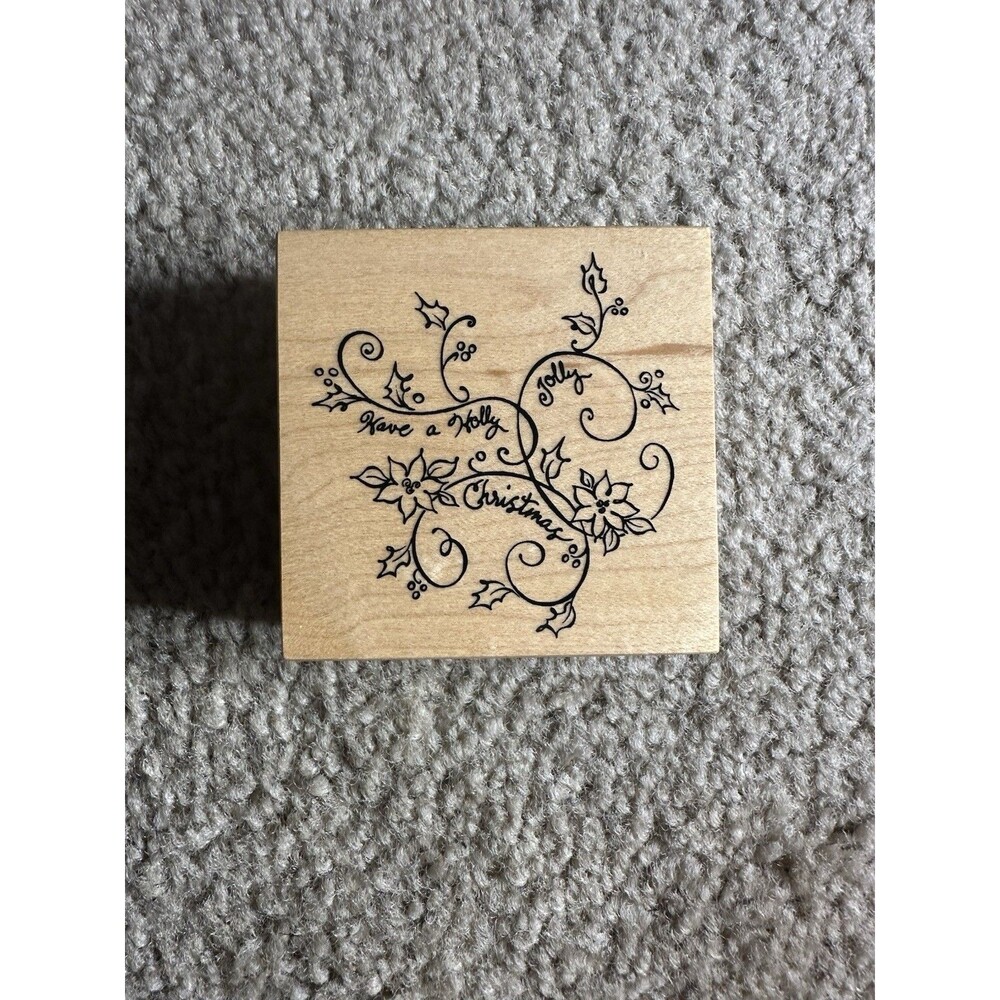 PSX Have A Holly Jolly Christmas Rubber Stamp G-3190 2001 3" Square Wood-Mounted